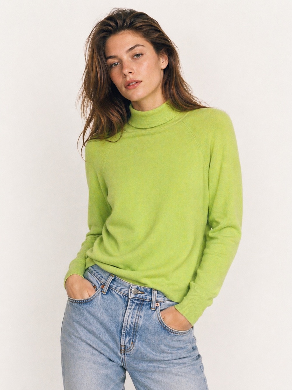Vintage House of Morrison‎ Nomelle Muted Lime Turtleneck Sweater Minimalist 90s